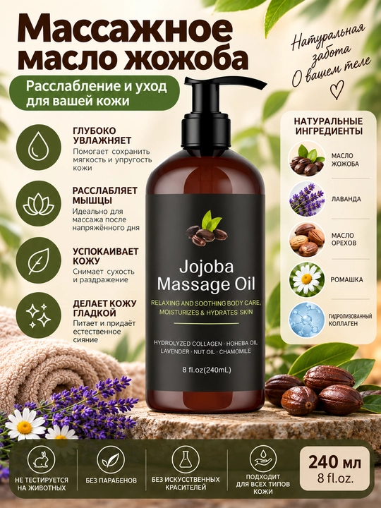 Massaj moyi - 100 ml, 240 ml, sellyulitga qarshi, Lavanda, Jojoba, tana va yuz uchun