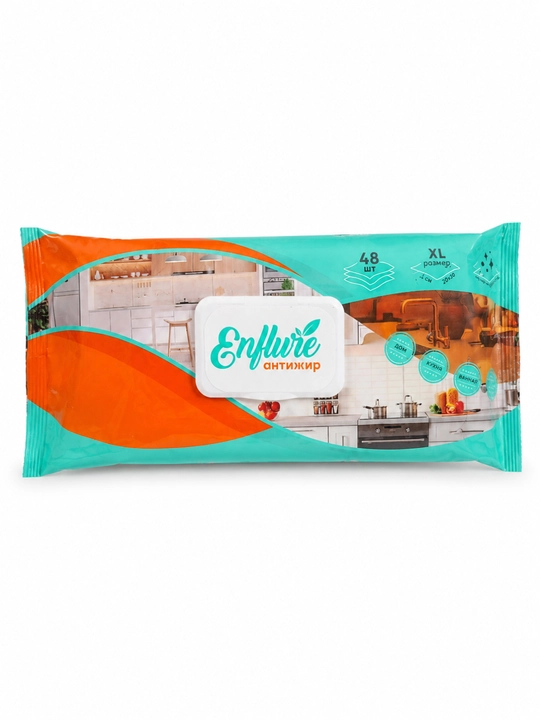 Антижир салфетки для уборки кухни ENFLURE XL 20×30 см, 48 шт