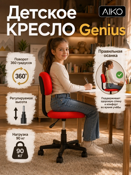 Bolalar kreslosi AIKO Genius, ofis kreslosi, o‘qish uchun, bolalar mebeli - 