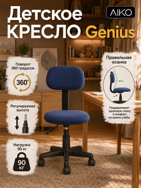 Bolalar kreslosi AIKO Genius, ofis kreslosi, o‘qish uchun, bolalar mebeli - 