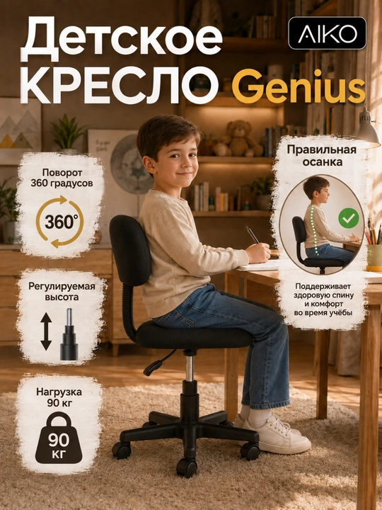 Bolalar kreslosi AIKO Genius, ofis kreslosi, o‘qish uchun, bolalar mebeli - 
