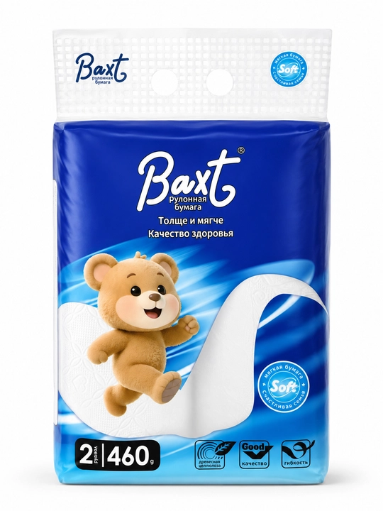 Baxt rulonli qog‘oz sochiqlar, oshxona salfetkalari, 3 qavatli, 2 rulonli, 460 g