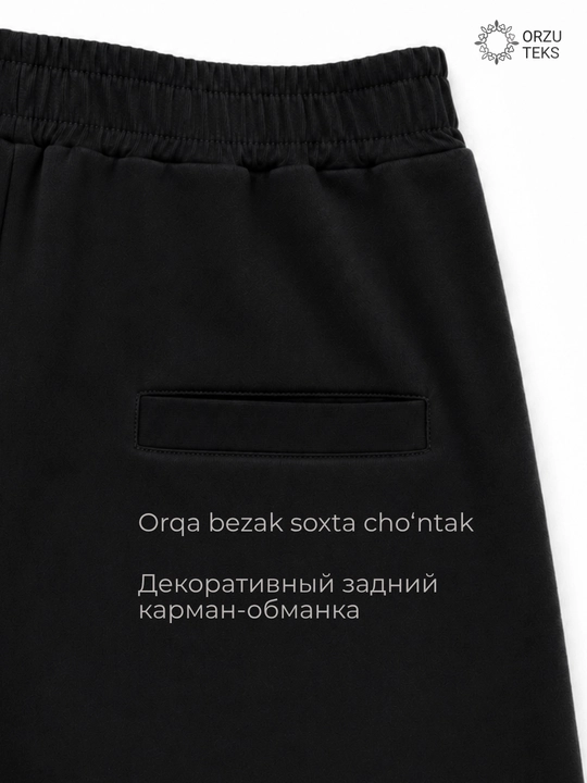 Erkaklar uchun keng, to‘g‘ri, rezinkali kundalik shim, ORZU-TEKS
