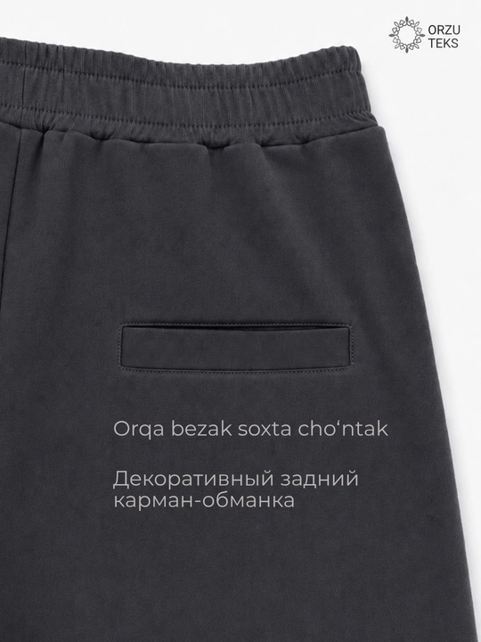 Erkaklar uchun keng, to‘g‘ri, rezinkali kundalik shim, ORZU-TEKS