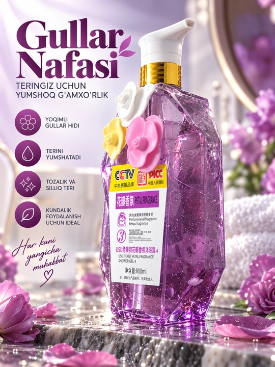 USU atirgul hidli dush geli 800 ml — yoqimli hid va yumshoq kundalik parvarish - 