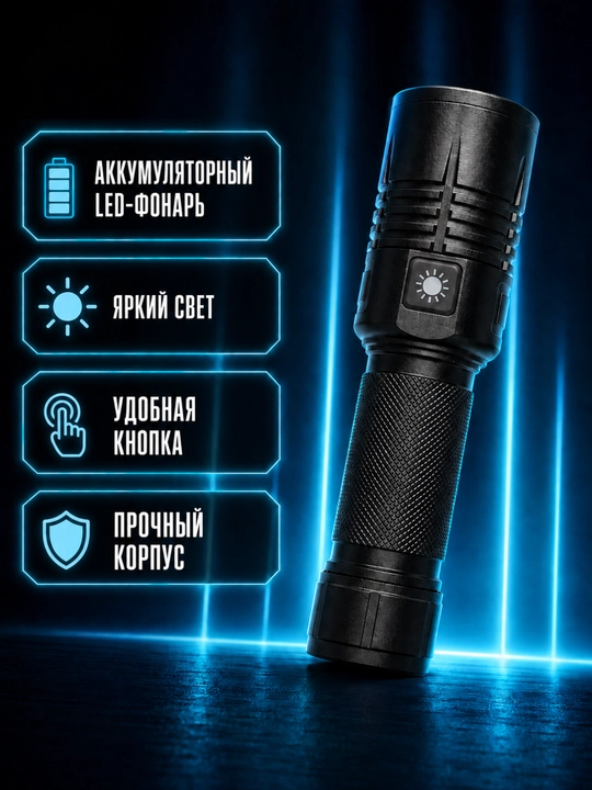 Ручной аккумуляторный LED-фонарь FANALIKE KM-291J, с фокусировкой и USB-зарядкой