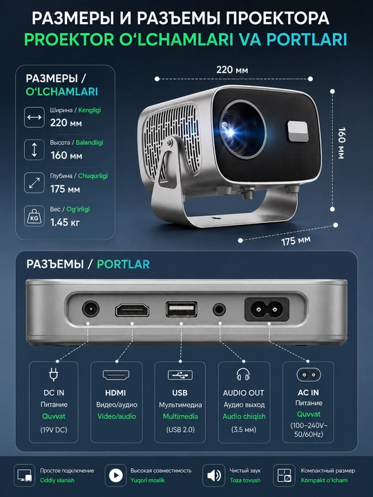 Смарт мини-проектор HY320, для домашнего кинотеатра, Android 11, 1920 * 1080 Full HD Wi-Fi