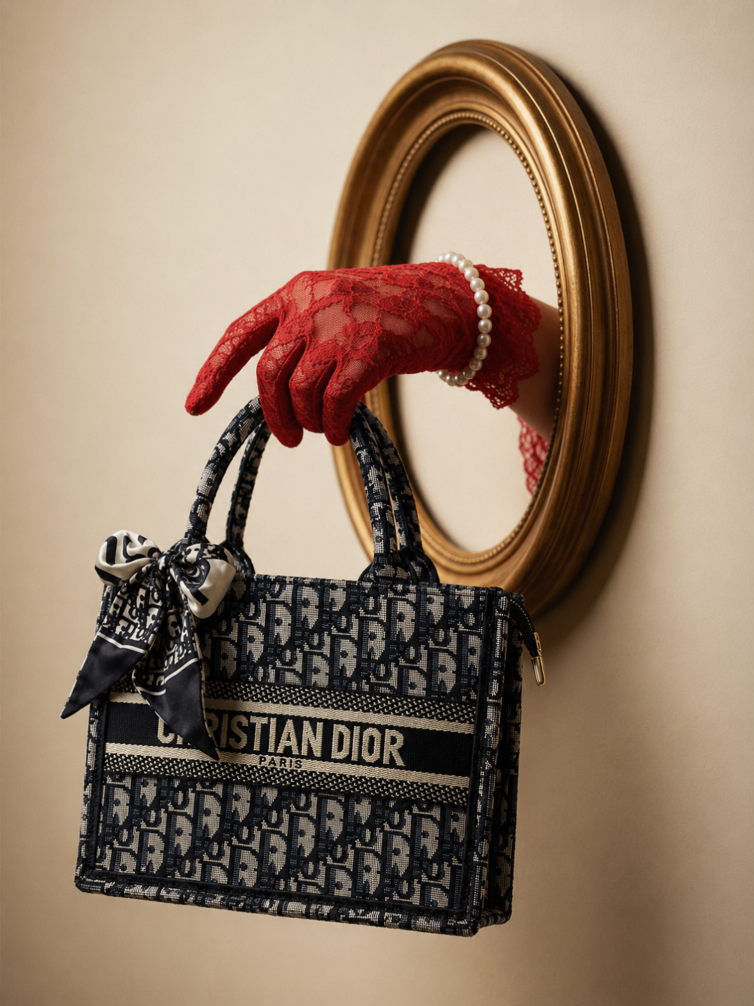 Christian Dior yozuvli naqshli ayollar sumkasi, ikki tutqichli - 