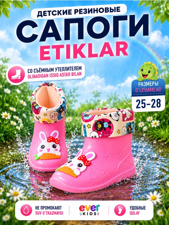 Детские резиновые сапоги Ever Kids со съемным утеплителем для мальчиков - 