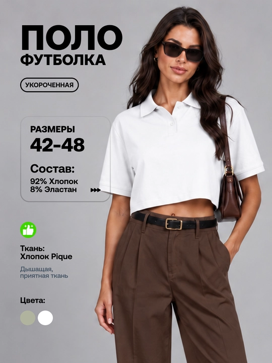 Futbolka polo ayollar uchun qisqartirilgan Pique matosidan - 