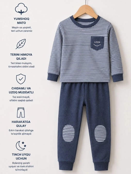 O‘g‘il bolalar va bolalar uchun pijama, bolalar pijamasi va uy kiyimi, 100% paxta