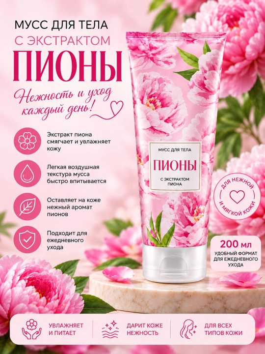 Мусс для тела с экстрактом пиона, 200 мл - 