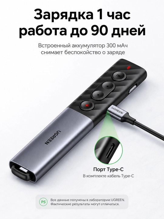Беспроводной презентер UGREEN для презентаций, USB-пульт, лазерная указка