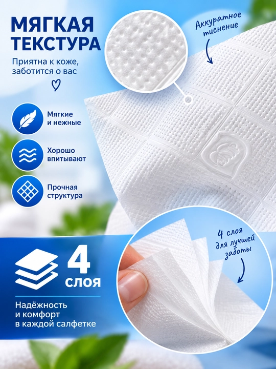 Baxt qog‘oz salfetkalar, quruq salfetka, 4 qatlam, 125×170 mm, kundalik foydalanish uchun
