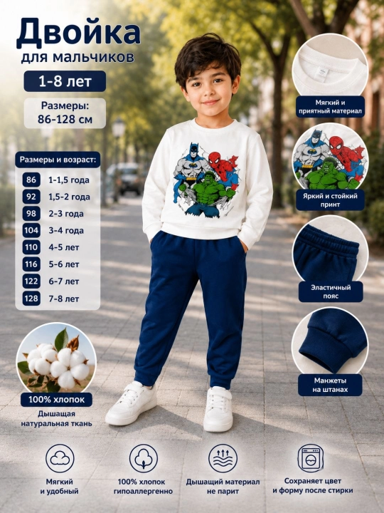 1-8 yoshli bolalar uchun uzun yengli yumshoq pijama