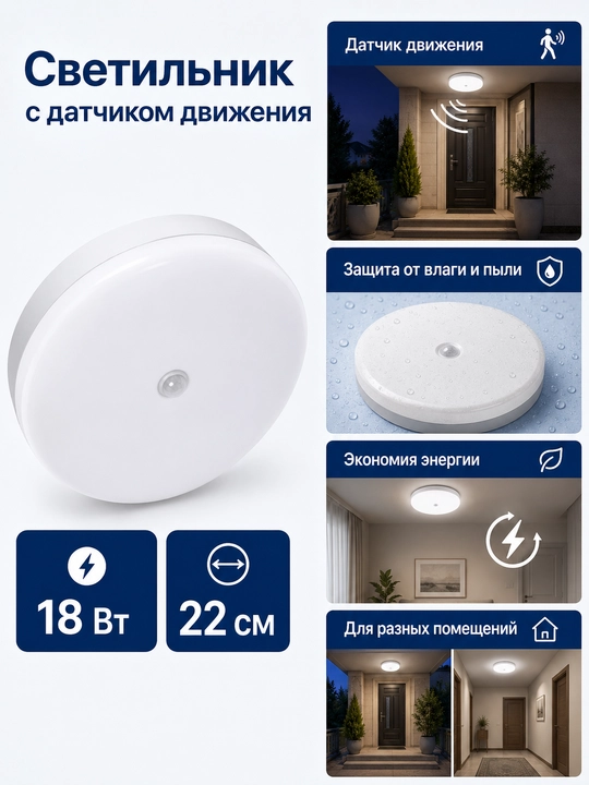 Harakat sensori bilan LED shift chirog‘i 18W 2300Lm, uy va ko‘cha uchun
