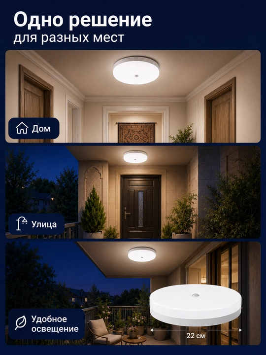 Harakat sensori bilan LED shift chirog‘i 18W 2300Lm, uy va ko‘cha uchun