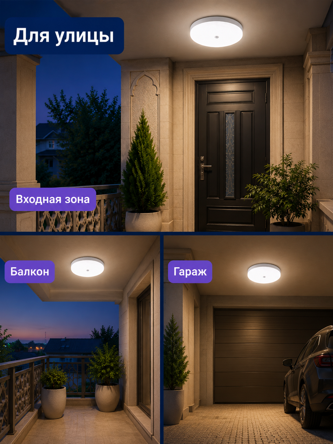 Harakat sensori bilan LED shift chirog‘i 18W 2300Lm, uy va ko‘cha uchun