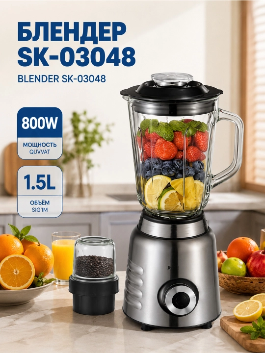 SOKANY SK-03048 блендер 2 в 1 800Вт 1,5л соковыжималка измельчитель