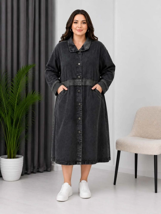 Ayollar uchun kapushonli uzun jinsi kardigan, oversize, 56–60 razmer - 