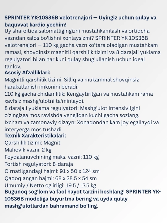 Ixcham velotrenajyor SPRINTER SP-36B (YK-10S36B)