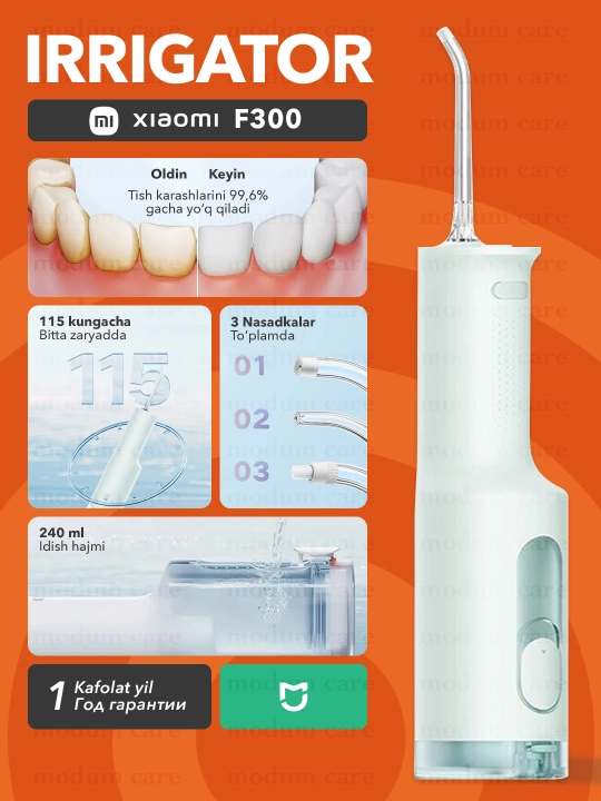 Xiaomi Mijia 2 ME705 og‘iz bo‘shlig‘i irrigatori, tish tozalash, breketlar uchun - 