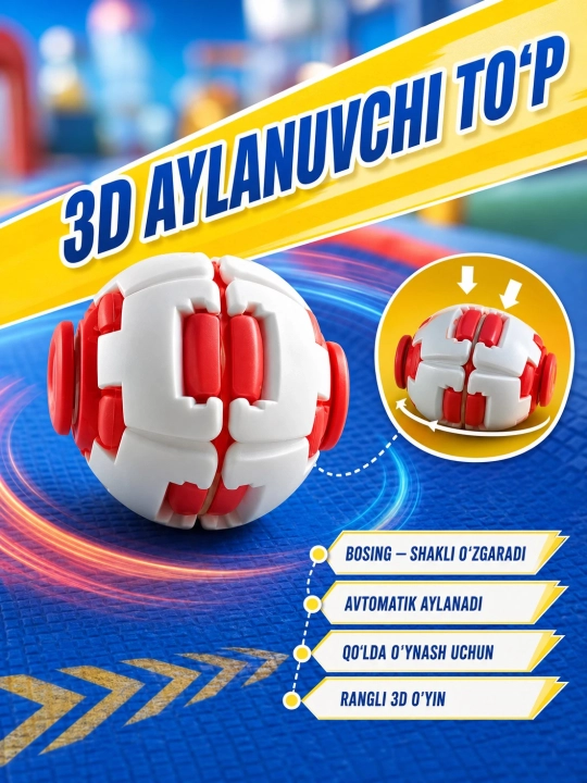 Вращающийся 3D шарик-антистресс. Нажмите — меняет форму и крутится - 