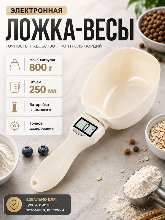 Raqamli displeyli elektron o‘lchov qoshiq-tarozi 800 g 250 ml - 