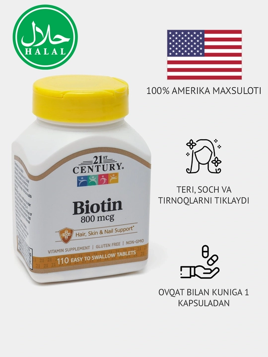 Biotin 800 mkg, 21st Century, 110 tabletka - 