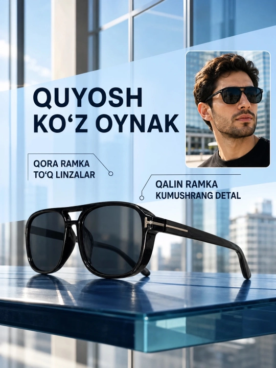 Erkaklar uchun zamonaviy qora quyosh koʻzoynagi. Premium uslub va himoya - 
