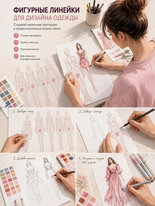 Линейка-трафарет для дизайна одежды, шаблон для fashion-эскизов