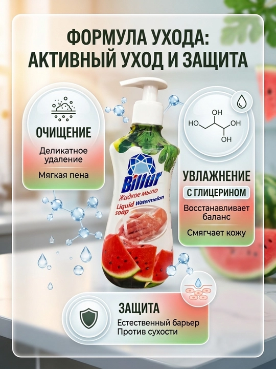 Жидкое мыло для рук Billur «Экзотик», с глицерином и дозатором, увлажняющее, 490 г