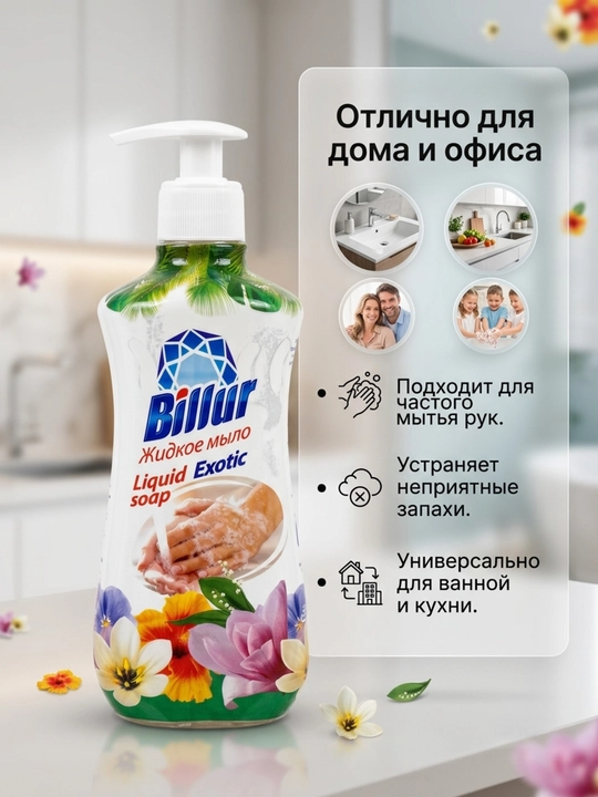 Жидкое мыло для рук Billur «Экзотик», с глицерином и дозатором, увлажняющее, 490 г