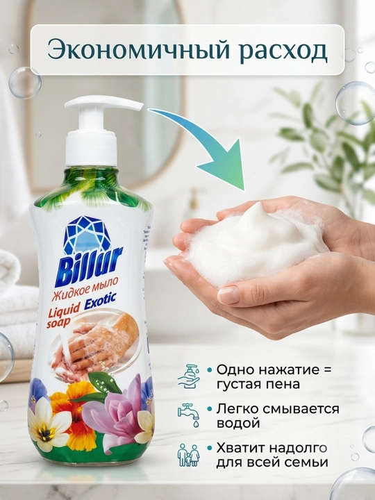 Жидкое мыло для рук Billur «Экзотик», с глицерином и дозатором, увлажняющее, 490 г