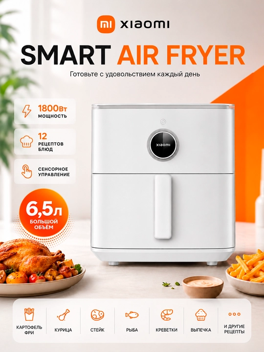 Аэрогриль Xiaomi Air Fryer 6–12 л 1700–2800W с дисплеем и двумя корзинами - 