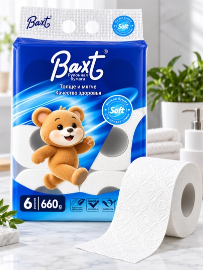 Туалетная бумага Baxt, 5 слоёв, 6 или 8 рулонов, 660/880 г, рулонная бумага