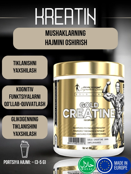 Kreatin monogidrati "Kevin Levrone Gold Creatine", ta'mi yo'q, 300 g, 60 porsiya - 