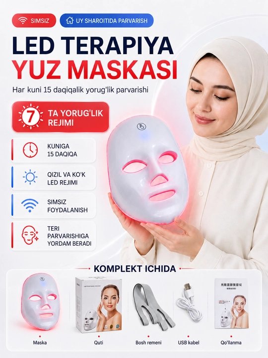 Led yuz maska,Foton yoshartirish vositas, ledniqob, go'zallik yuz vositas, dog'ketqizuvchi - 