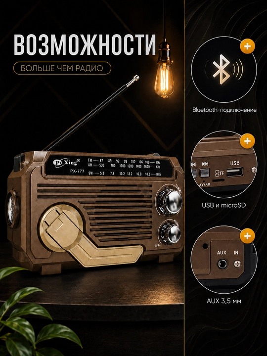 Type-C zaryadlanadigan fonarikli portativ Bluetooth radio qabul qilgich FM AM SW