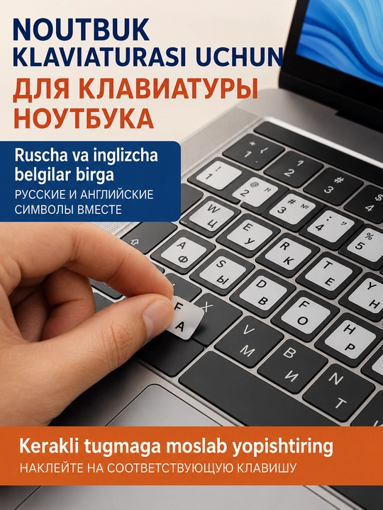 Наклейки на клавиатуру со шрифтом, русские и английские буквы, стикеры для ноутбука и ПК