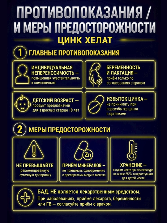 GLS Цинк Хелат 350 мг, для волос, кожи и ногтей, цинк для иммунитета, 60 капсул