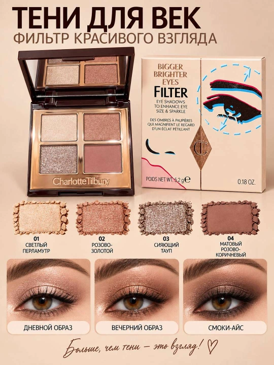 Палетка теней для век Charlotte Tilbury: 4 варианта макияжа - 
