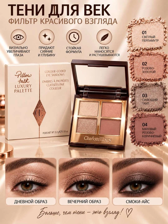 Charlotte Tilbury ko'zlar uchun tenlar palitrasi, 4 xil korishda