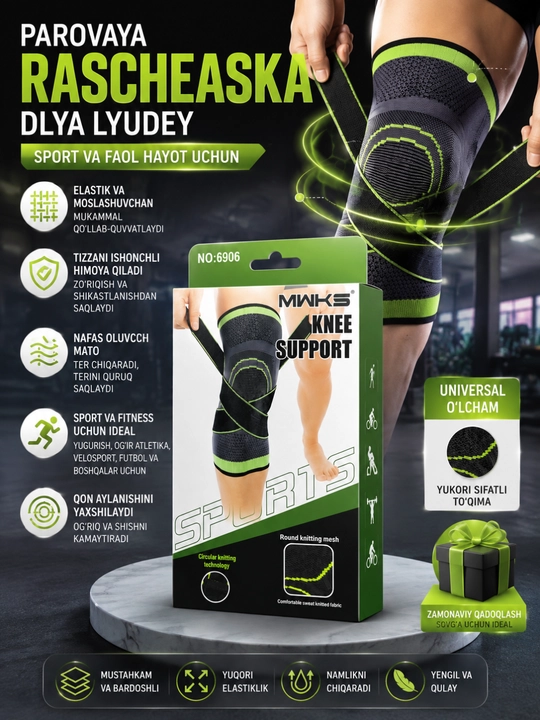 Sport va kundalik kiyish uchun mo‘ljallangan egiluvchan Knee Support tizzasi, tizzani ishonchli himoya qiladi - 