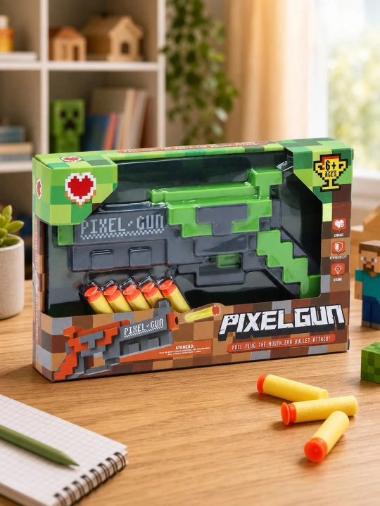 Игрушечный пистолет Pixel Gun с мягкими пулями, в стиле Майнкрафт, 26 см