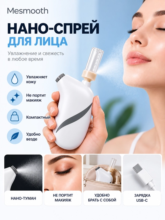 Нано-спрей для лица, ультразвуковой увлажнитель Mesmooth - 