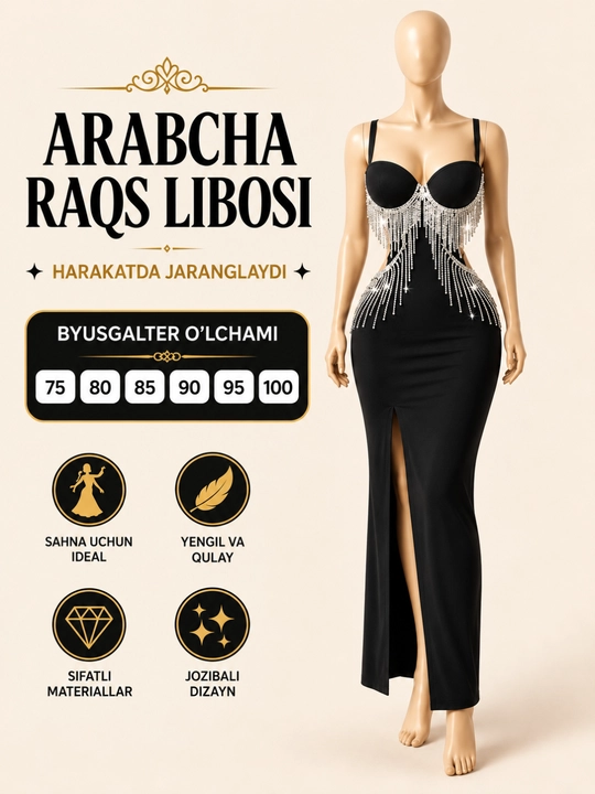 Ayollar uchun arabcha raqs libosi, sahna kostyumi, jiringlovchi bezak, 75–100 - 