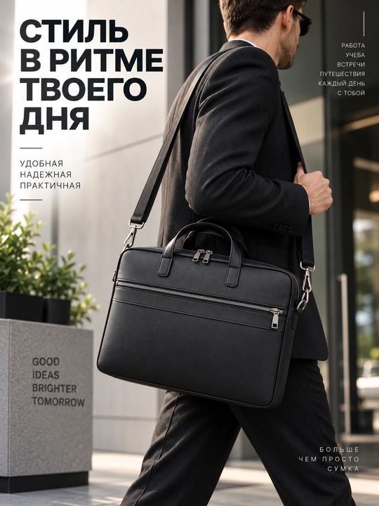Сумка для ноутбука 15.6" 16" 17" универсальная, экокожа,для работы, учебы и для документов