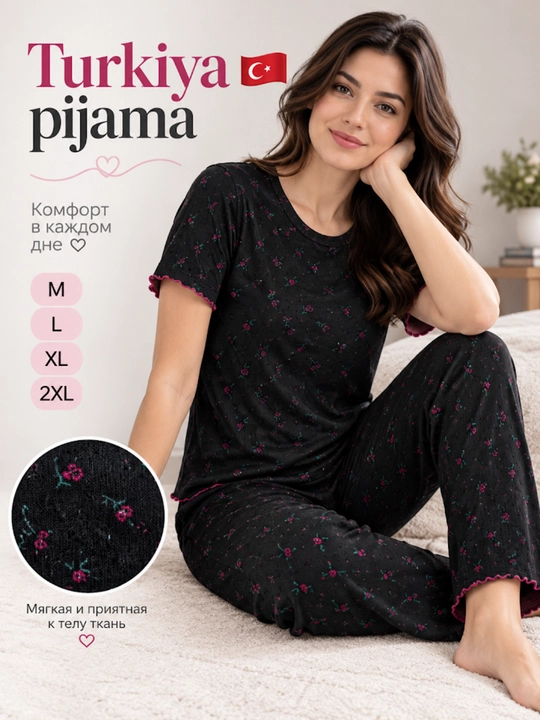 Ayollar pijamasi, Turkiya, paxta, uy uchun, M-2XL - 