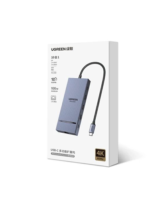UGREEN USB Хаб 10в1 DisplayPort 4K60Гц RJ45 SD/TF PD100Вт USB-C 10Гбит/с CM886 95614